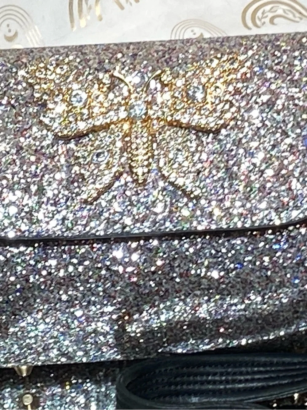 Silver Glitter Bow Crossbody Bag with Black Strap